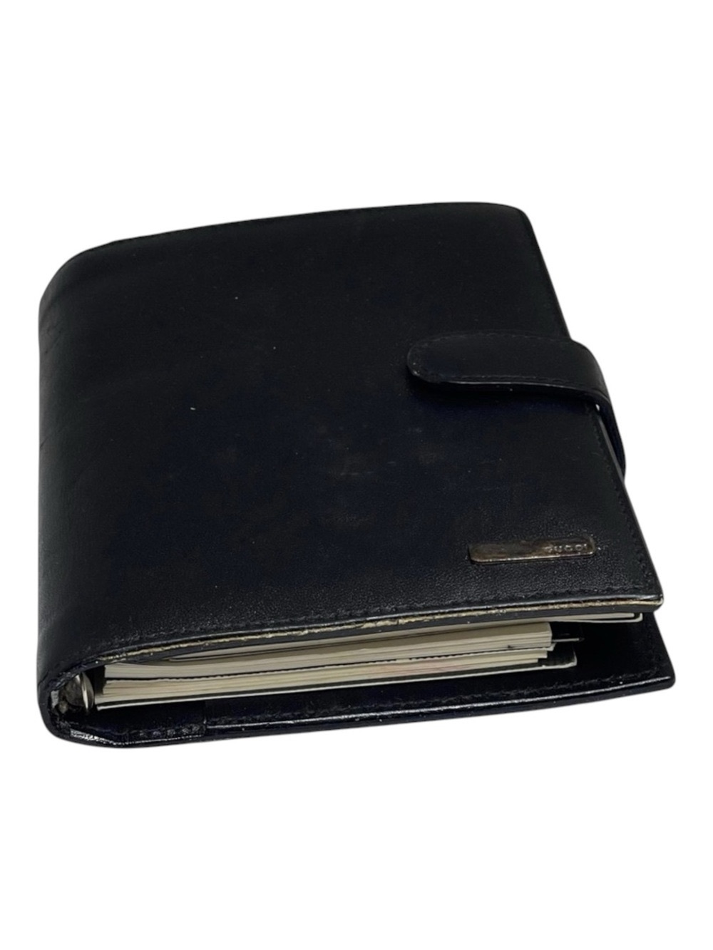 Vintage: Gucci ♛ Small Leather Daily Organizer Book ♛ Gold Logo Hardware Plaque - Picture 11 of 16